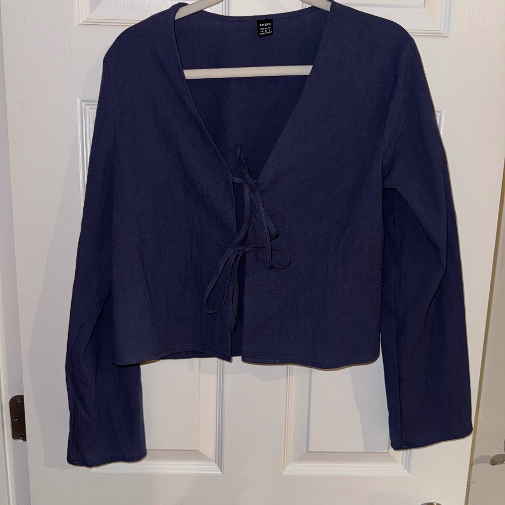 SHEIN Blue Tie Front Blouse